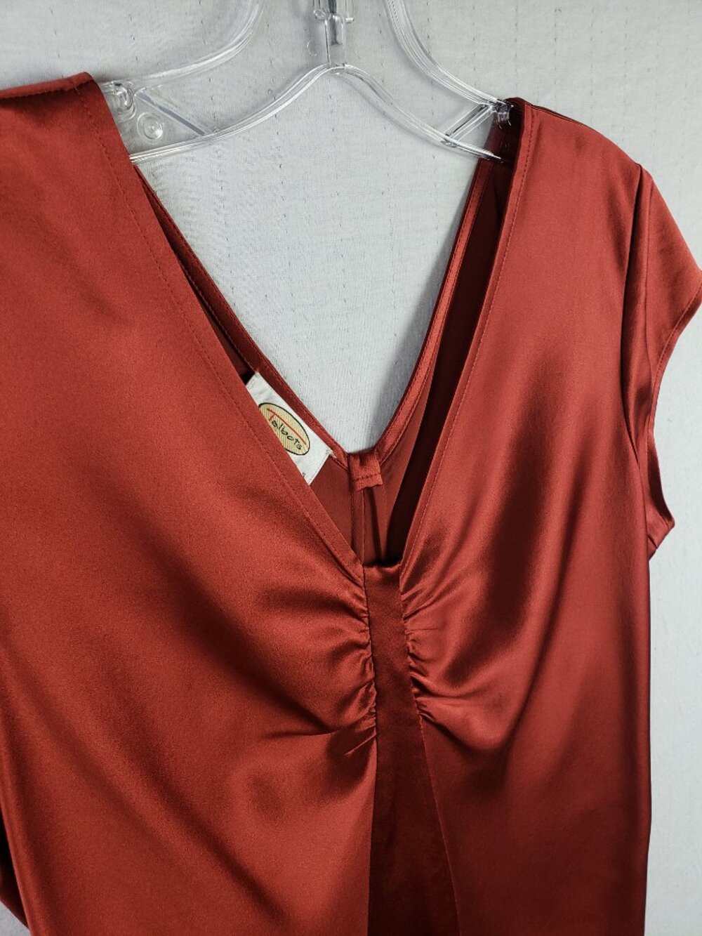 Vintage Talbots Silk Top Blouse V-Neck Bias Cut Brick Red Terracotta size 10P - Picture 7 of 10